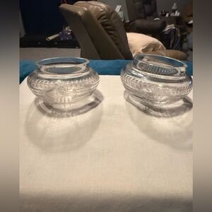 Pair Of Antique Wheel Cut Heavy Crystal Rose Bowls